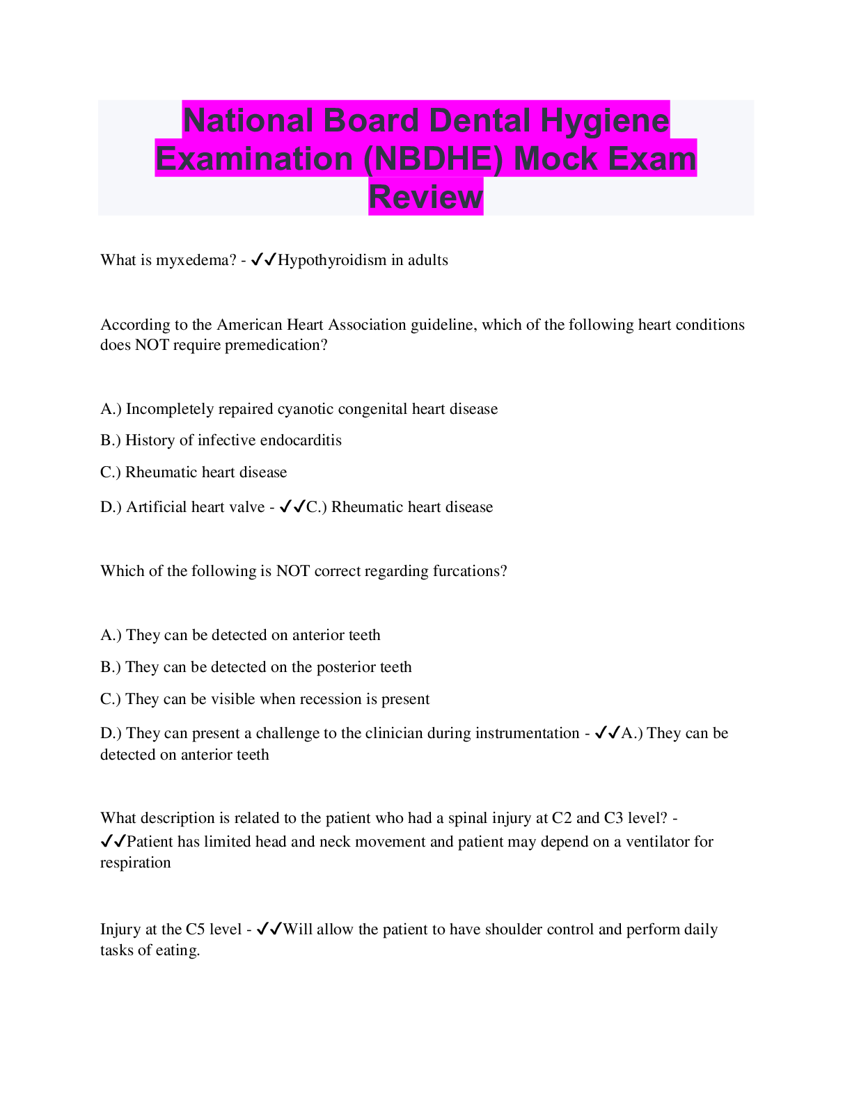 National Board Dental Hygiene Examination (NBDHE) Mock Exam Review